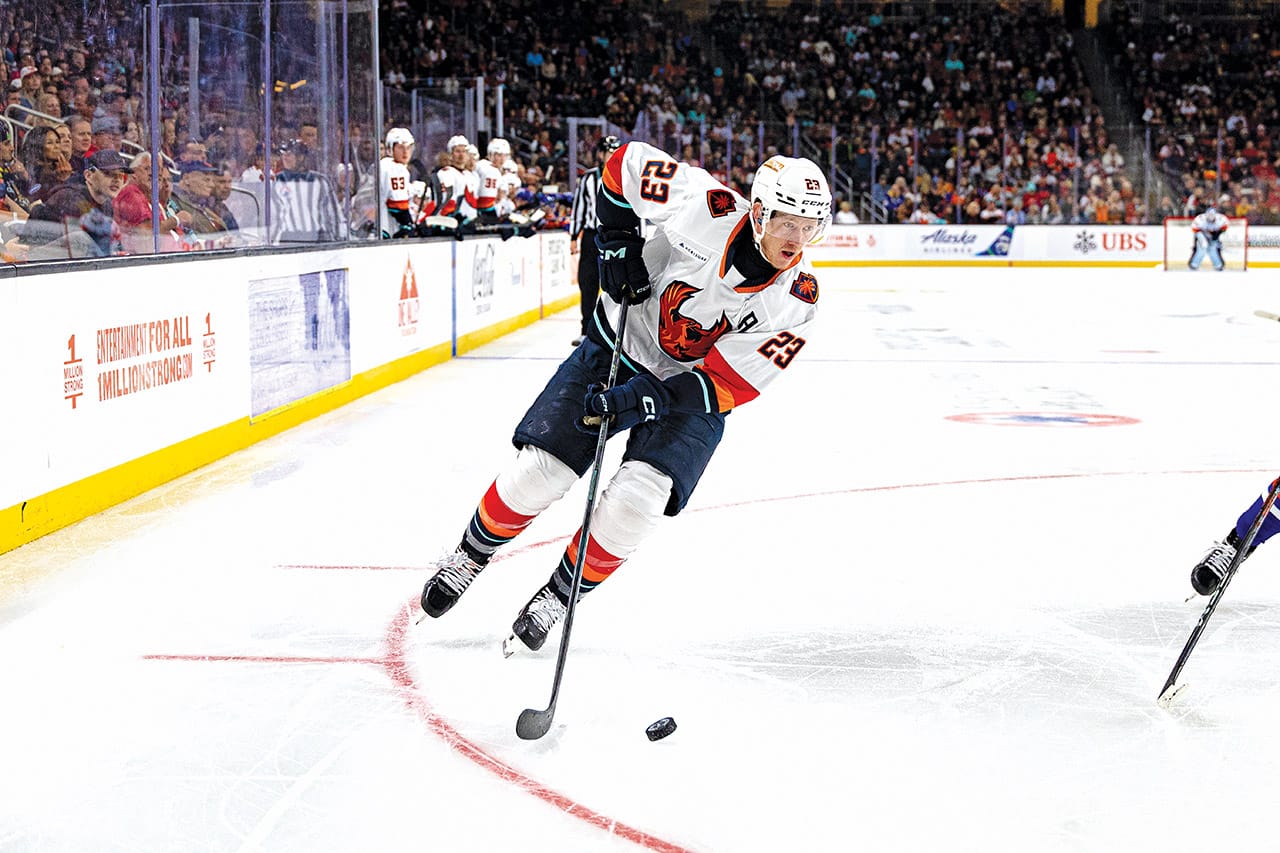 Hockey player Gustav Olofsson at Acrisure Arena